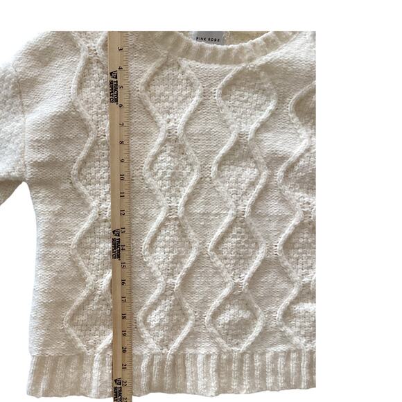 Pink Rose Cream Cable Short Pullover Sweater Size L - Picture 7 of 7